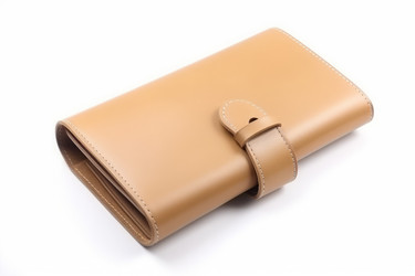 Leather beige wallet. Modern elegant classic purse on white background. Generate ai - yliv