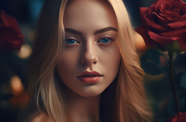 Tender lady with blonde hair. Generate AI - yliv