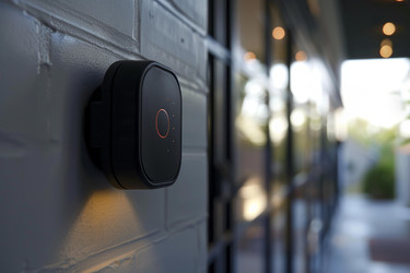 Smart home control panel mounted on a white brick wall - yliv