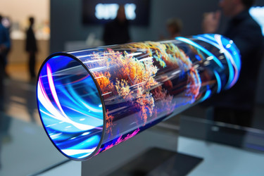 Современный цилиндрический oled-дисплей, демонстрирующий яркие цвета и абстрактные визуальные эффекты - yliv