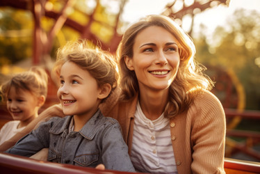 Happy family riding rollercoaster. Generate ai - yliv