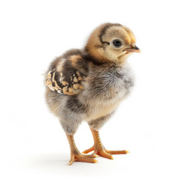 Adorable newborn chick standing against a white backdrop, showcasing its delicate features and fluffy down - yliv