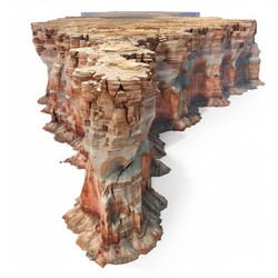 Cutout image of a mesa revealing layers of colorful rock formations and desert landscape - yliv