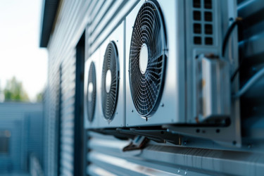 Промышленные кондиционеры работают для охлаждения здания в жаркий летний день - yliv