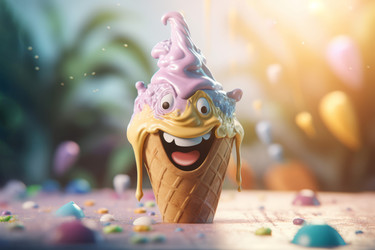 Ice cream cone smiling cartoon character. Funny summer baby face art. Generate Ai - yliv
