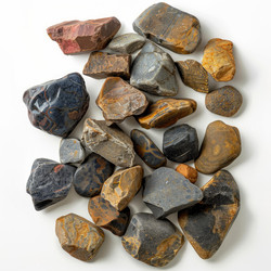 Colorful rocks and stones forming a geology collection on white background - yliv