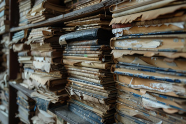 Пыльные старые книги, сложенные высокими стопками на полках, ждут, когда их откроют заново - yliv
