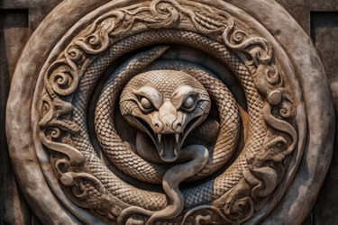Round snake sculpture. Circular serpent cobra architecture design. Generate ai - yliv