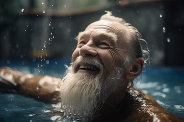 старик в бассейне. генеративный контент - yliv