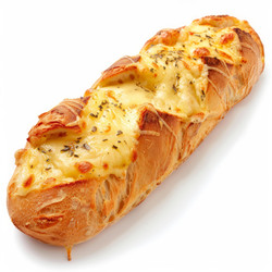 Delicious baguette with melted cheese and herbs on white background - yliv