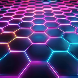 3D rendering of a futuristic neon floor made of hexagon tiles glowing in multiple colors - yliv