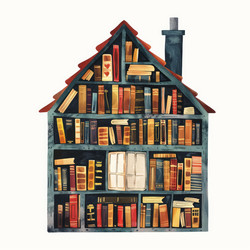 книжная полка в форме домика, полная красочных книг, представляющих знания и обучаемость - yliv