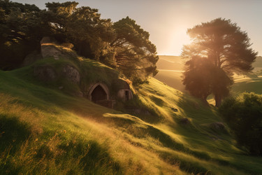 Landscape spirit sunrise caverns nature. Serenity morning ethereal caves wonder. Generate ai - yliv
