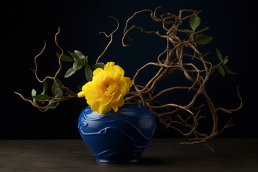 Curly willow branch with yellow flower composition. Floral natural vase ornamental arrangement. Generate ai - yliv