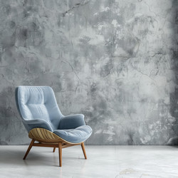 Modern blue armchair standing in minimalist room with grunge wall - yliv