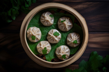 бамбуковые клецки на пару. вкусное и аппетитное блюдо со свежей зеленью. генеративный контент - yliv