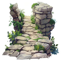 Stone path leading through ruined castle walls illustration - yliv
