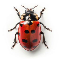 Endomychus coccineus, красивый красно-черный грибной жук, выделенный на белом фоне - yliv
