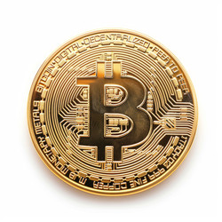 Golden bitcoin cryptocurrency coin lying on a white background representing electronic virtual money and new digital payment system - yliv