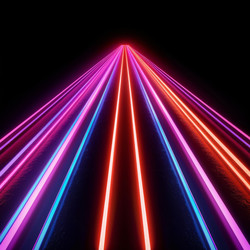 Neon lights lines leading to infinity on a dark background - yliv
