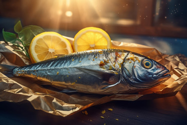 копченая скумбрия в фольге. вкусная запеченная рыба с ломтиками лимона. генеративный контент - yliv