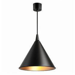 Modern black pendant lamp hanging from ceiling with golden interior - yliv