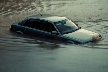 автомобиль тонет в результате катастрофы с переливом воды. генеративный контент - yliv