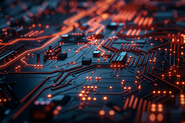 Modern circuit board pulsating with energy and data transfer - yliv
