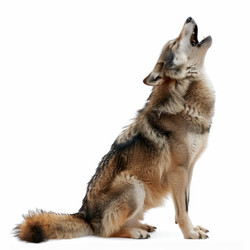 Mexican wolf howling sitting on white background - yliv
