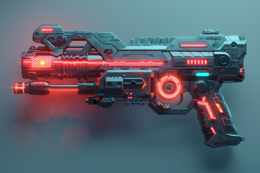 Futuristic plasma gun with glowing red lights is waiting to be used - yliv