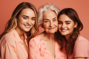 Three generations family women portrait. Bonding ladies studio portrait warm embrace. Generate ai - yliv