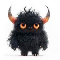 Grumpy little black monster standing with glowing eyes - yliv