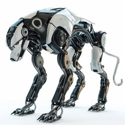 Powerful cybernetic robot dog standing on white background - yliv