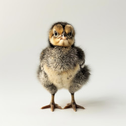 Newborn chick standing on white background with arms folded - yliv