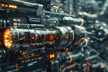 футуристический двигателя или компонента космического корабля собирается на производственной линии - yliv