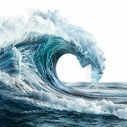 Giant blue ocean wave breaking with white background - yliv