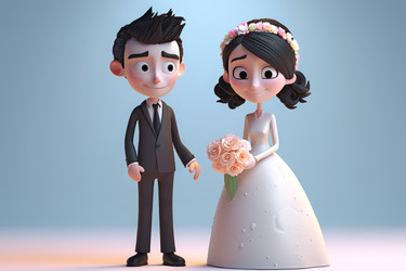 Cartoon wedding couple. Happy bride and groom celebration event. Generate ai - yliv