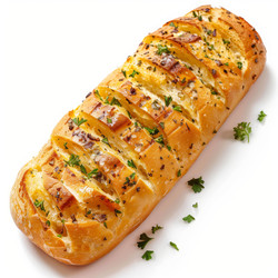 вкусный домашний чесночный хлеб с зеленью и сливочным маслом на белом фоне - yliv