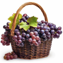 Wicker basket overflowing with freshly picked red grapes - yliv