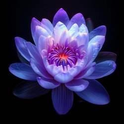 Vibrant purple water lily blooming against a dark background - yliv