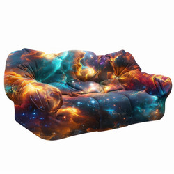 Modern sofa with a vibrant nebula pattern, blending comfort and cosmic aesthetics - yliv