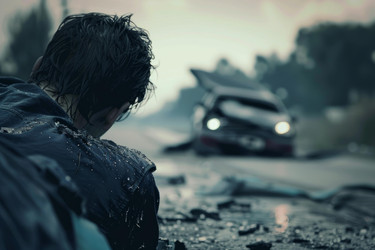 Young man involved in a car crash on a country road - yliv