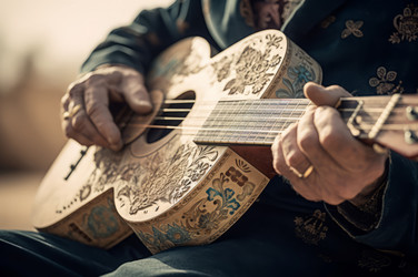 Oldest guitar with stickers. Generate AI - yliv