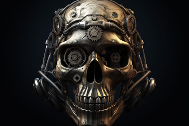 Creative mechanic gear system skull. Skeletal head mechanism assembly structure. Generate ai - yliv
