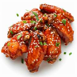 вкусные глазированные куриные крылышки, украшенные семенами кунжута и мелко нарезанным зеленым луком - yliv