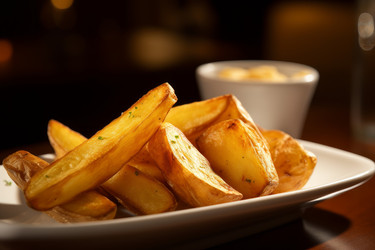 Golden potatoes plate. Generate AI - yliv