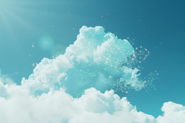 Cloud computing network connecting on fluffy white clouds in blue sky - yliv
