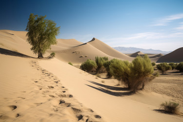 Ландшафт пустынной среды обитания шелкового пути. Торговая сеть Panorama hills dry journey. Генерировать искусственный интеллект - yliv