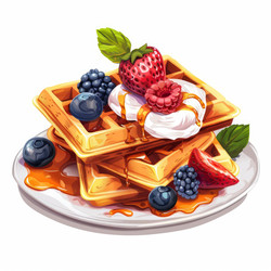 вкусные вафли украшены взбитыми сливками, ягодами и сиропом - yliv