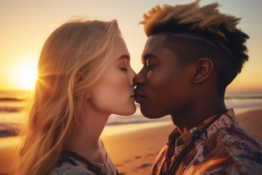 Multi ethnic couple love kissing. Generate AI - yliv